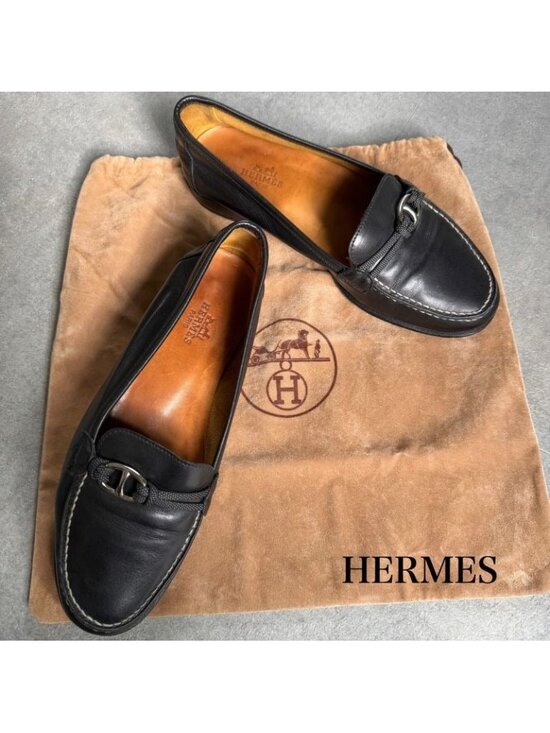 36 hermes loafers - Gem Hermes Chaine D\'ancre Loafer Moccasin Farandole Leather Black Stitching 36